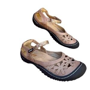 New $95 Women’s 8.5 JBU J Sport Shoes Sandals Cushion Leather Flower Teal